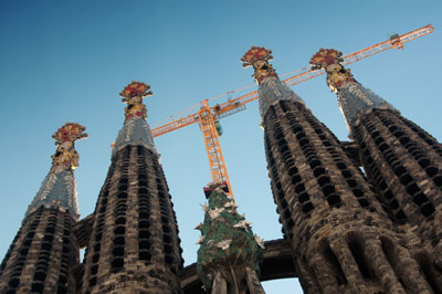 Original towers of La Sagrada Familia with crane behind